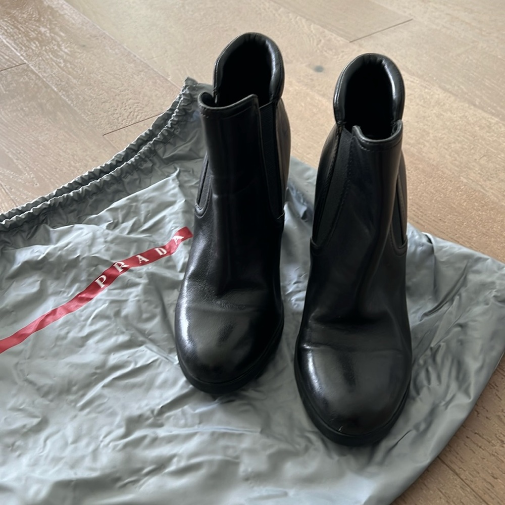 Prada Leather Black Booties | Sz 39.5 - Picture 1 of 8